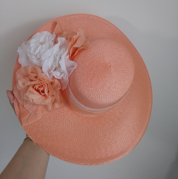 🚨 vtg peach 70s prairie sun hat flower - Picture 2 of 7